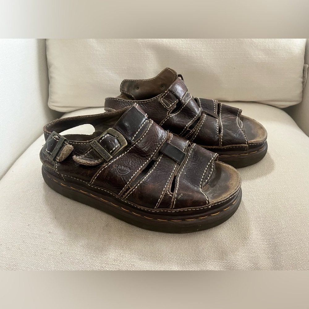 Vintage 90s Dr. Martens Brown Leather Chunky Strap Fisherman Sandals Men 10 W 11